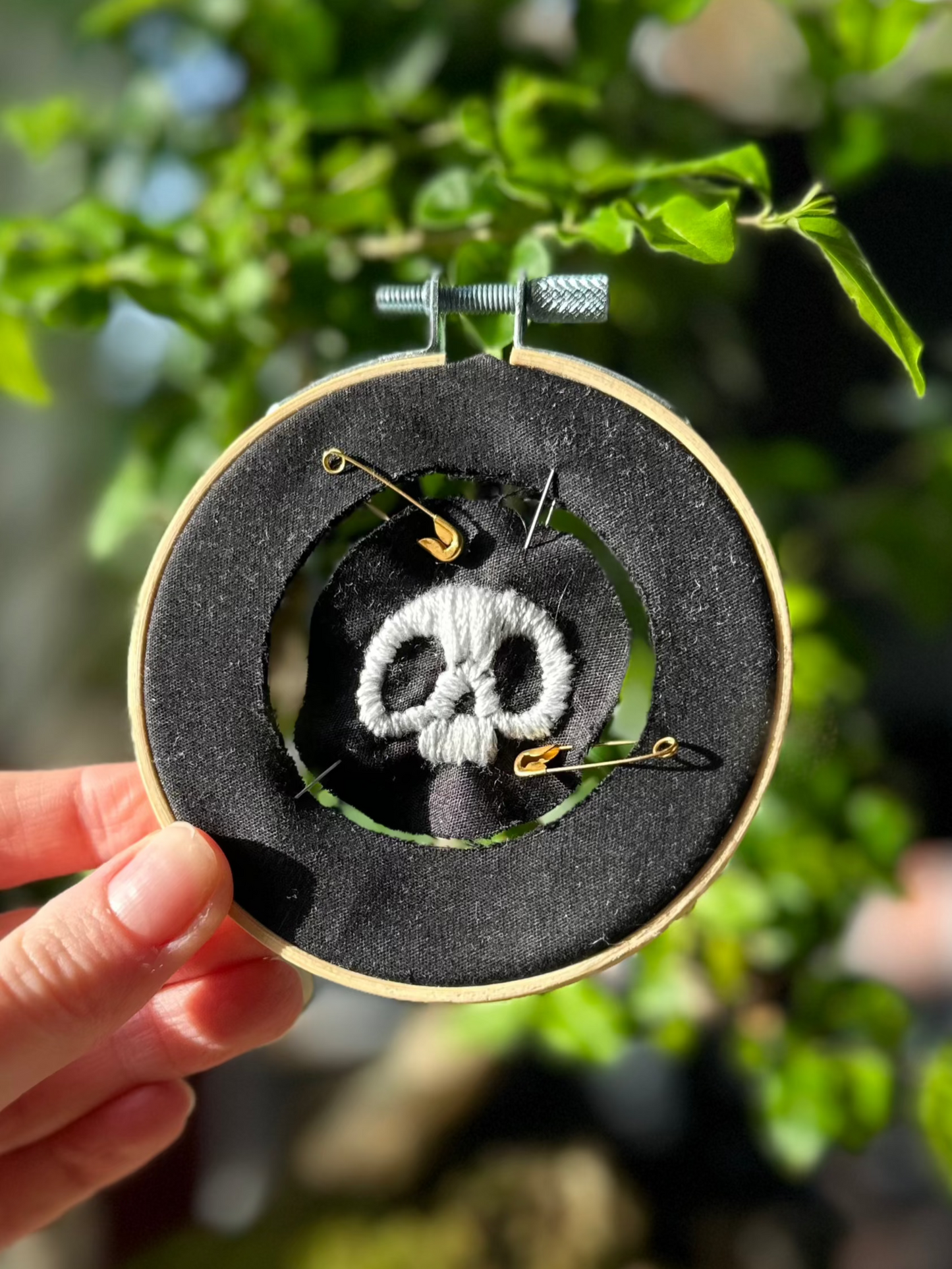 Deconstructed Embroidered Skull Hoop